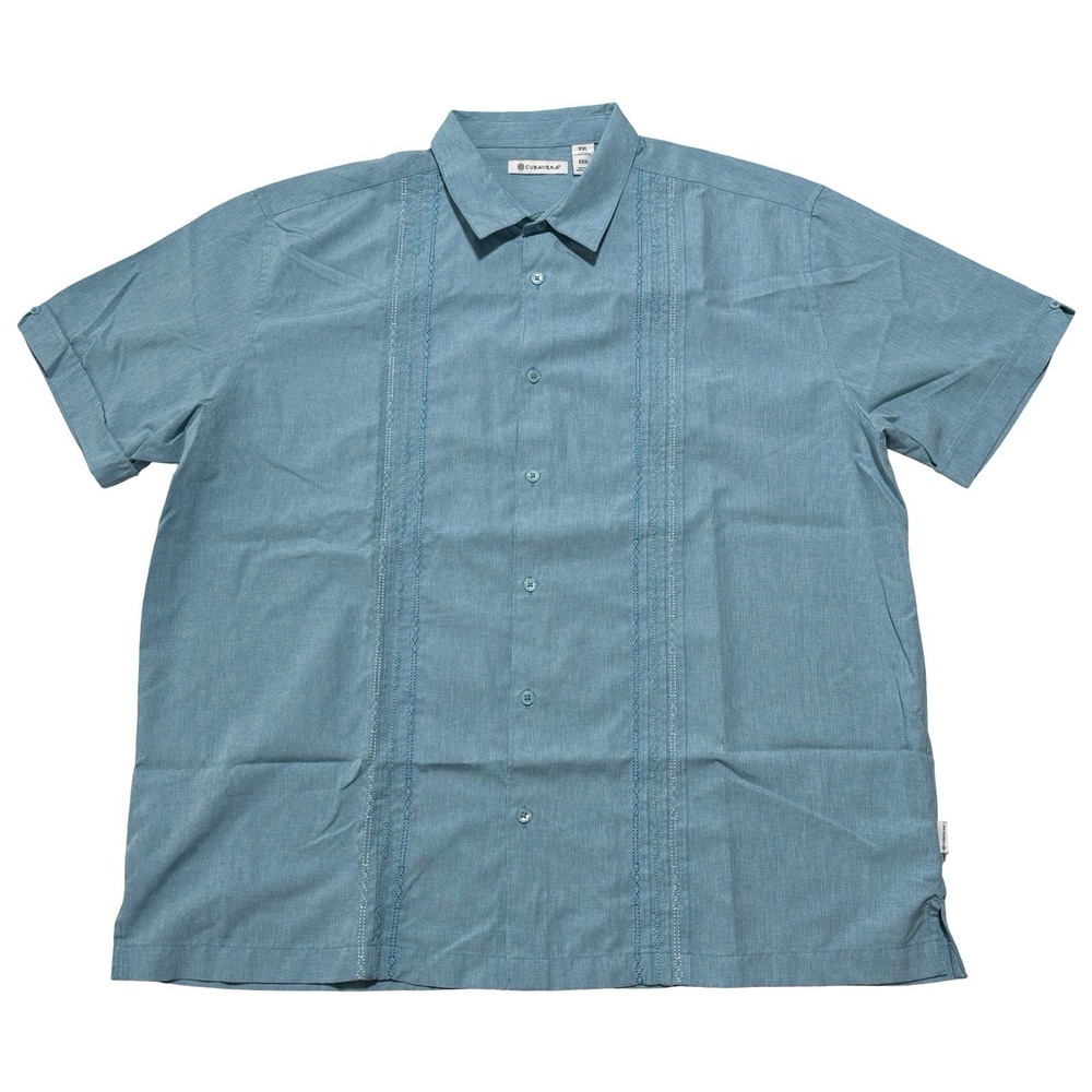 Cubavera Men's Retro Panel Camp Button Down Shirt Blue Size XXL 27 x 30